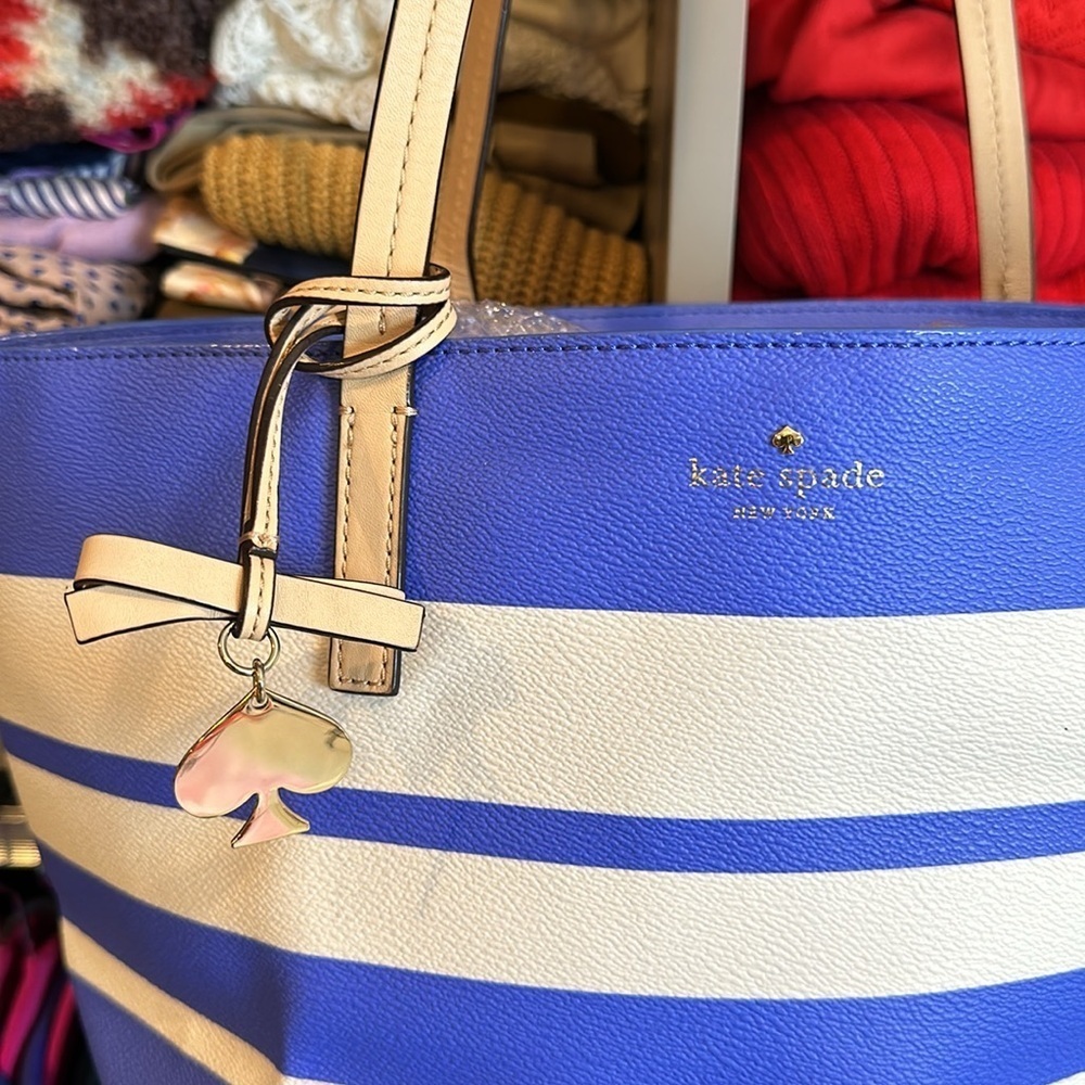 Kate Spade bluish purple with white stripes tote bag - Picture 2 of 5